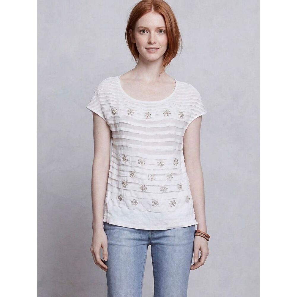 Anthropologie Moulinette Soeurs Womens S Calla Lily Rhinestone Pleated White Sho